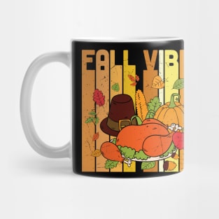 Fall Vibes Turkey Pumpkin Fall Leaves Graphic T-shirt | Thanksgiving Gift Mug